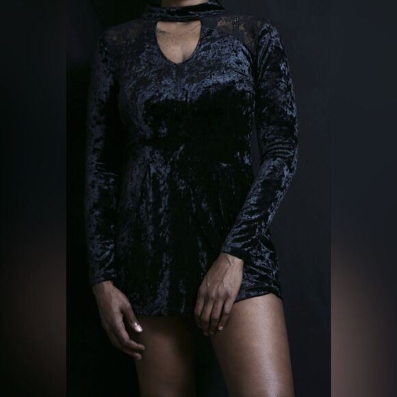 Luxe Black Velvet Shorts Romper – Perfect for Any Occasion - Picture 1 of 1
